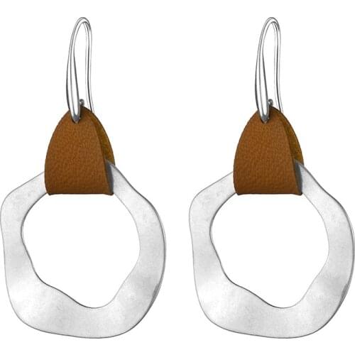 ZWPON 2020 New Leather Geometric Cutout Round Drop Earrings Fashion Jewelry Hammered Irregularity Copper Earrings Women
