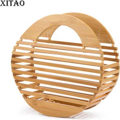 XITAO Round Bamboo Woven Bag Ladies Portable Diagonal Bag Woven Gifts Solid Color Minority 2021 Summer Hollow Out CLL1616