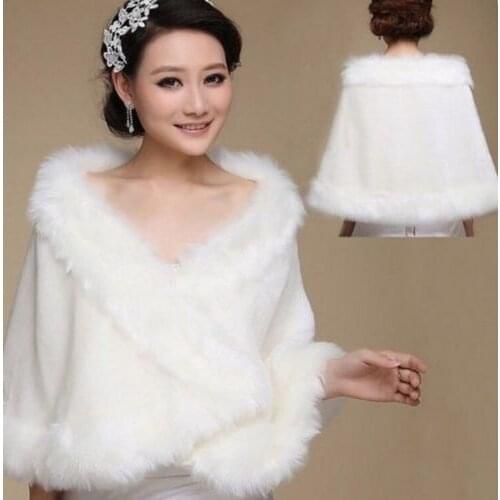 Ivory Faux Fur Wedding Shawl Wrap Shrug Bolero Bride Coat/Jacket