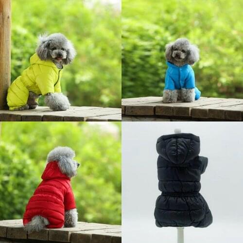Warm Winter Down Dog Jacket Pet Dogs Costume Puppy Light-weight Four Legs Hoodie Coat Clothes for Teddy Bear Big Combinaison Ski