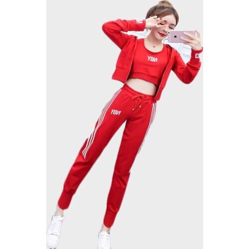 2020 Trending Products Lady clothes set Autumn Sporting suit female 3 piece set Youth clothing for women Tops + Vest + pants 32