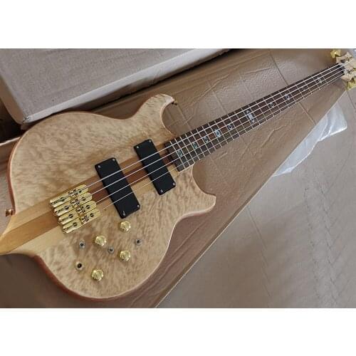 In Stock-4 Strings Neck-thru-body Electric Bass Guitar with Maple fretboard,Abalone Inlay