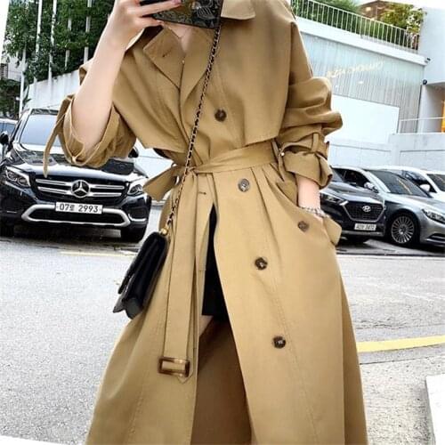 Khaki Windbreaker Female New Casual Long Trench Coat Womens Overknee Overcoats Chic British Autumn Loose Outwear With Belt W38