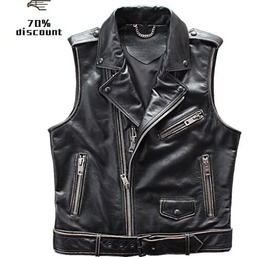 2020 Vintage Black American Motorcycle Leather Jacket Genuine Cowhide Spring Slim Fit Natural Bikers Vest FREE SHIPPING