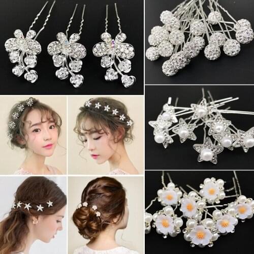 20Pcs/Lot Wholesale Selling Bride Headdress Type U Hairpins Flower Pearl Crystal Bowknot Hairpin Hair Wedding Jewelry