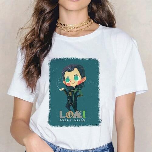 2021 Q Version Loki T-Shirt God of Mischief Femme Tees Tops Cute Kawaii Marvel The Avengers Fashion Cartoon Tshirt Women Clothes