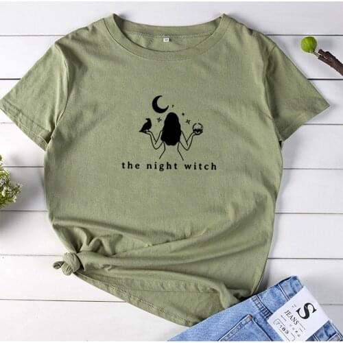 The Night Witch Graphics Tee Shirt Cotton O-neck Loose Women Tshirt Fashion Casual Summer Camiseta Mujer Loose T Shirt Women