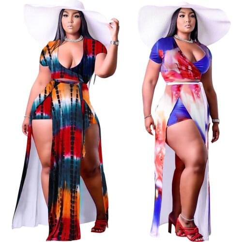 Plus Size Women Clothing 5xl Fashion Sexy V Collar Split Fork Rope Casual Two Piece Nightclub Skirts Suit Wholesale Dropshipping