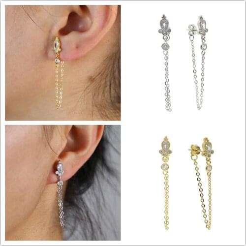 2 Colors 925 Sterling Silver Long Tassel Drop Earrings Paved White Cz Elegant Jewery For Women Wedding Gift 2020