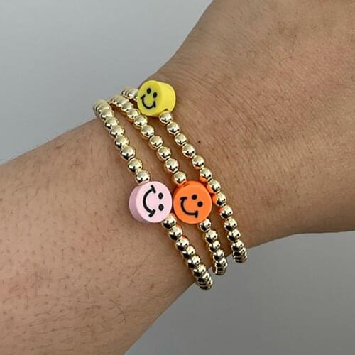 ZHINI Bohemia Vintage Gold Color Bead Chain Bangle Bracelets for Women Simple Smiley Pendant Handmade Bracelet Party Jewelry