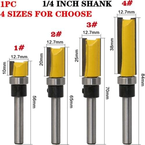 1PC 1/4 Shank Template Trim Hinge Mortising Router Bit With Bearing Straight End Mill Trimmer Cleaning Flush Router Bit For Wood