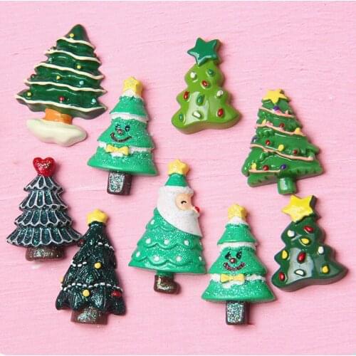 10pcs/Lot Christmas Tree Resin Cabochons Ornament Accessories Embellishments Scrapbooking Girl Hair Jewelry Bow Clip Headband