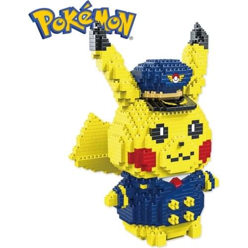 1660PCS+ Pokemon Navy Pikachu Mini Building Blocks Cartoon 3D Model Diamond Micro Brick Figures Toys For Kid Christmas Gift 9085