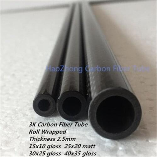 2.5mm Thickness 3K Carbon Fiber Tube Roll Wrapped OD 15 25 30 40mm x500mm Carbon fiber Wing tube /Pipe
