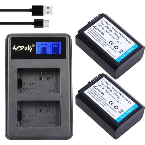 2pcs NP-FW50 NP FW50 FW50 Battery + Dual USB Charger for Sony a37 NEX-5 NEX-5A NEX-5C NEX-5D NEX-5DB NEX-5HB NEX-5K Alpha 7R II