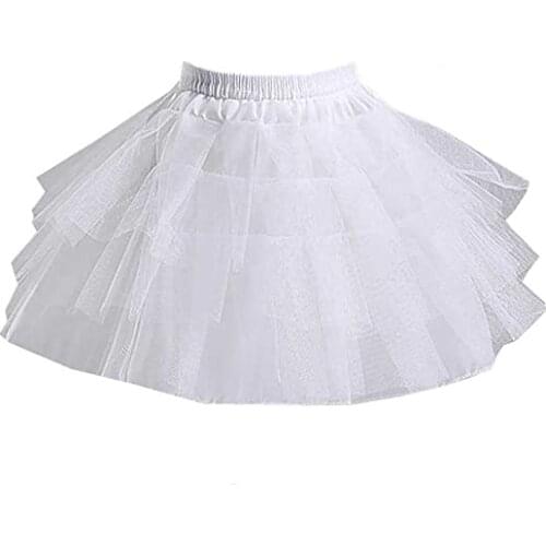 Girls 3 Layers Tulle Short Wedding Flower Girl Petticoat Slips Underskirt