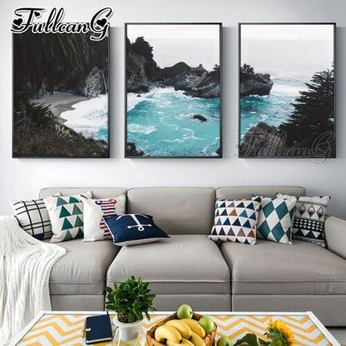 FULLCANG 5d diy diamond embroidery sale canyon sea scenery painting triptych full square round drill home decoration FC3526