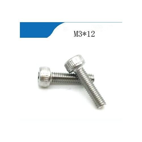 Free shipping 100PCS DIN912 M3*12 stainless steel hex hexagon socket head screw with high quality 304 stainless steel