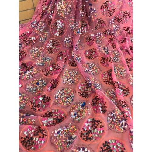 Sequins Embroidered tulle fabric for ZH-59285 dress top selling Embroidered tulle french net fabric