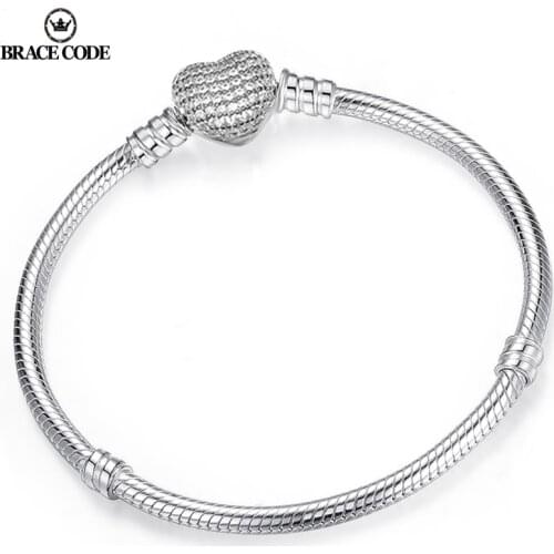 BRACE CODE Dropshipping Authentic Silver Plated Snake Chain Charm Bracelet & Bangle DIY Fine Bracelet Jewelry for Women Gift