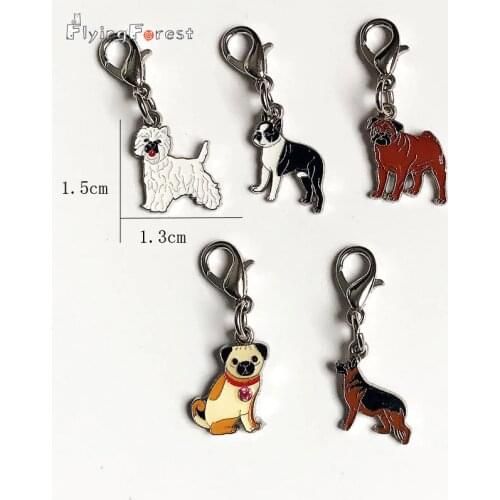 Key Chain 5pcs/lot Mini Pet dog Bag metal charm Pug SharPei German shepherd Charms Pendants Jewelry Making DIY Key Chain