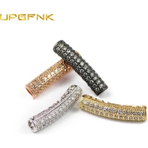 Long bend tube Copper Spacer beads 27mm Cylinder White Pave CZ Charms Loose beads for Jewelry making DIY bracelet Findings