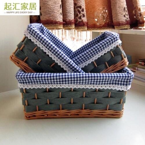 2Pcs Home Storage Basket Rattan Storage Sasket Book Willow Dirty Clothes Snacks Sundries Box Rustic Cloth Countryside Style