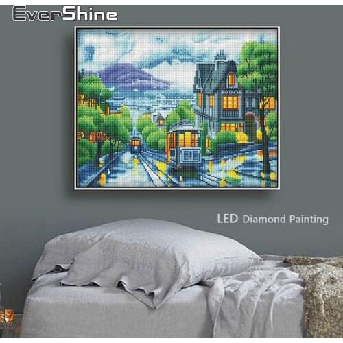 Evershine LED Light Diamond Painting Scenic Diamond Mosaic Landscape Round Drill Diamond Embroidery Full Set With Frame 40x50cm