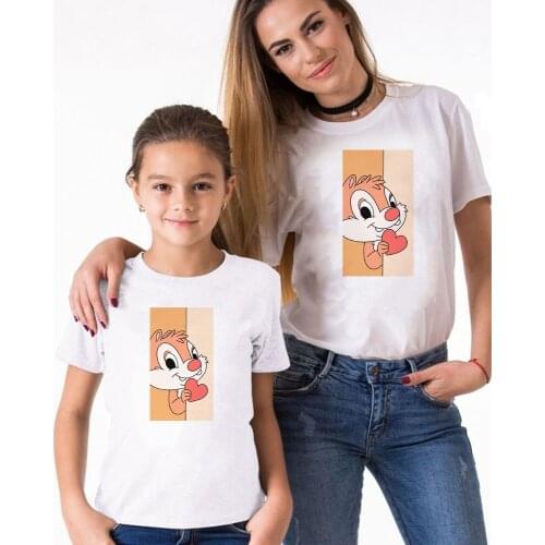 Chip And Dale Love Print Family Matching T Shirts Mommy And Me Father And Me Kids Children Cute Tshirt Cartoon Tees Tops