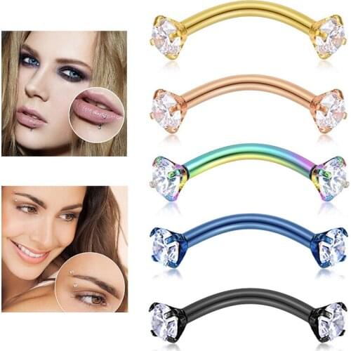 16G Eyebrow Piercing Studs Internal Thread Stainless Steel Lip Ring Cartilage Tragus Cubic Zirconia 8mm 10mm BarbellPiercing