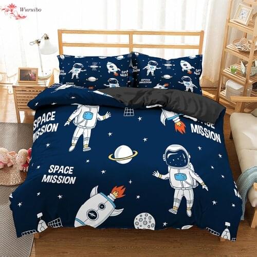 Homesky Cartoon Bedding Set Aviation Astronaut Duvet Cover Boys Blue Sky Dream Quilt Cover Twin Single Double Sizes Pillow Case