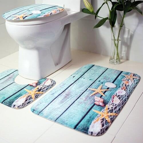 3 Pcs Bath Mats Bathroom Ocean Underwater World Anti Slip Bathroom Mat Set Coral Fleece Floor Toilet Seat Cover Accessories