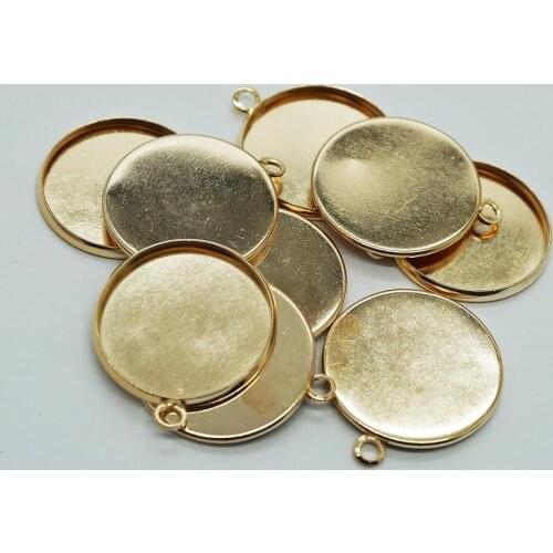 10PCS/lot inner size 20mm gold round Metal cabochons Base for making necklace jewelry used on leather cord Pendant Tray supply