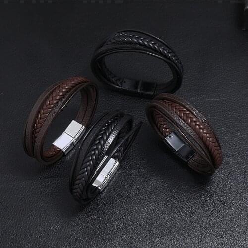 Retro Multi-Layer Leather Braided Bracelet Vintage Handmade Charm Bangles for Women Men Braided Jewelry Gift
