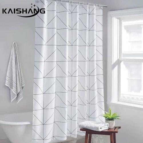 Fashion White Grid Print Blinds Curtains For Bathroom Variety Size Polyester Bath Curtain Waterproof Shower Curtains Home Decor