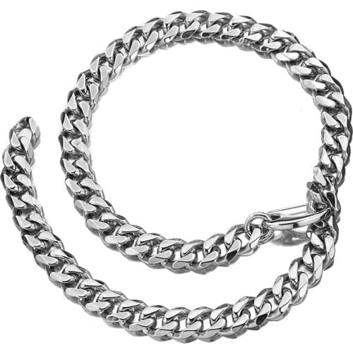 12/15/17/19mm Adjustable Choker Tail Hip Hop Rapper Stainless Steel Silver Color Mens Cuban Curb Chain Necklace/Bracelet