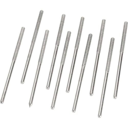 10Pcs Drill Diamond Coated Grinder Heads 3mm Shank Cylindrical Flat Head Lengthened Burrs Set Polishing For Dremel Rotary Tool