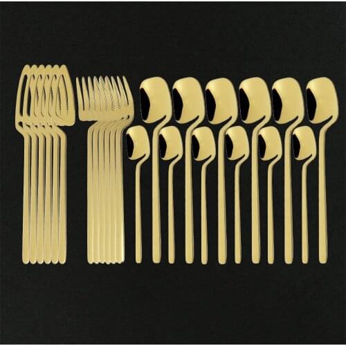 24Pcs Gold Dinner Mirror Cutlery Set Knife Fork Spoon Dinnerware Set 18/10 Stainless Steel Tableware Set Kitchen Silverware Set