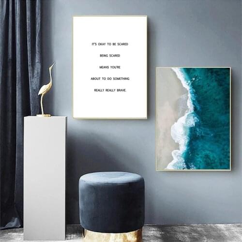 Blue Ocean Flower Wall Poster Scandinavian Art Canvas Painting Poster and Print for Room Decoration Picture Sea Beach Landscape