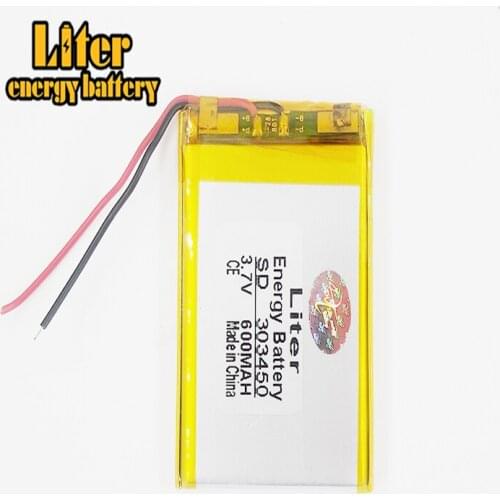 3.7V 600mAh Rechargeable li Polymer Li-ion Battery For Game Player mouse GPS speaker toys DVD 033450 303450