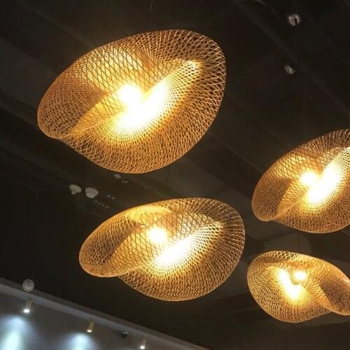 Chinese Bamboo Pendant Light Weaving Wicker Rattan Shade E27 lamps Lanterns Handmade Living Room Hotel hanging Pendant Lamps