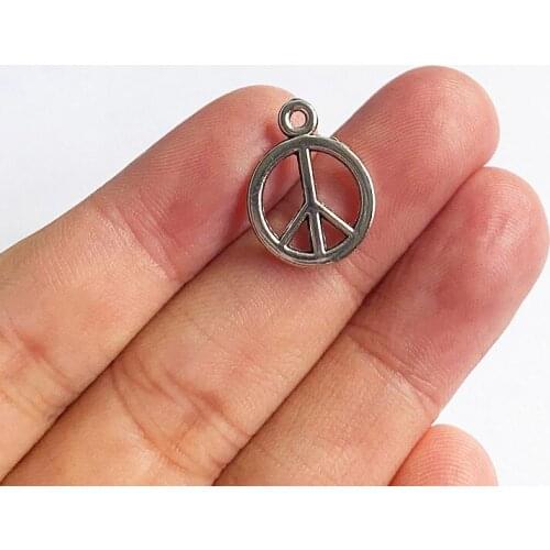 20pcs /Lot 18x14mm Mini Peace Sign Charms Tibetan Silver Color Pendant For Making Fit DIY Jewelry Handmade Accessories Crafts