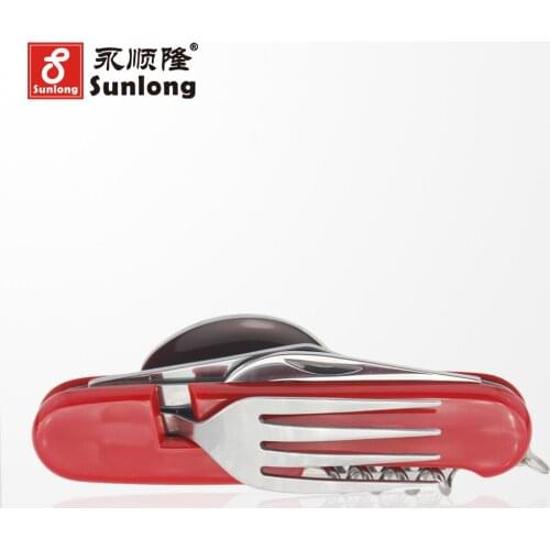 Durable 6 in1 Red Blue Outdoor Travel Camping Hiking Pocket Folding Spoon Fork Cutlery Multi Tool Stainless steel Material