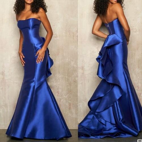 Simple Satin Cheap Mermaid Prom Dresses Long Blue Arabic Evening Dress Dubai Elegant Women Formal Party Gala Gowns