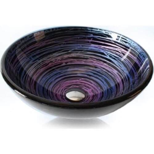 Colorful Hand-made Tempered Glass Bathroom Vessel Sink Basin Round