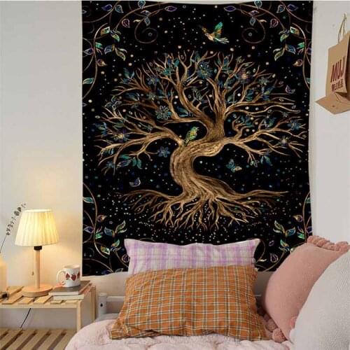 Retro Tree Of Life Tapestry Wall Hanging Tapestries Black Trippy Decor Psychedelic Tapestry Wall Carpet for Bedroom Living Room