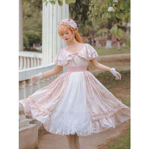 Pink Lolita JSK Dress Cape Ruffles Empire Lolita Jumper Skirts