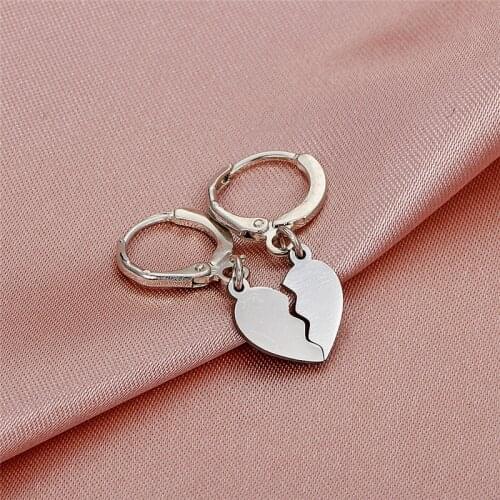 Silver Color Double Heart Charm Drop Earrings for Women Girl Stainless Steel Simple Geometric Couple Lovers Gifts Oorbellen