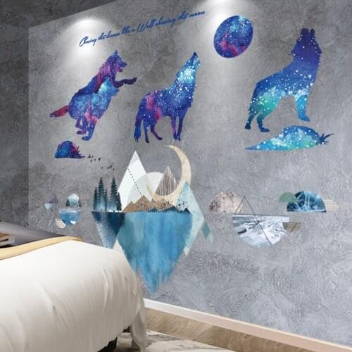 [SHIJUEHEZI] Rivers Mountains Wall Stickers DIY Wolf Animals Mural Decals for Living Room Bedroom House Decoration Accessories