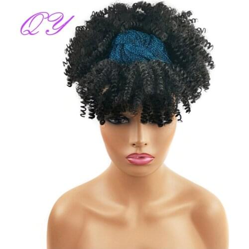 Synthetic Womens Headband Wig Nature Black Short Afro Kinky Curly Wig Adjustable Size High Temperature Hair Tie 2021 Women Wigs